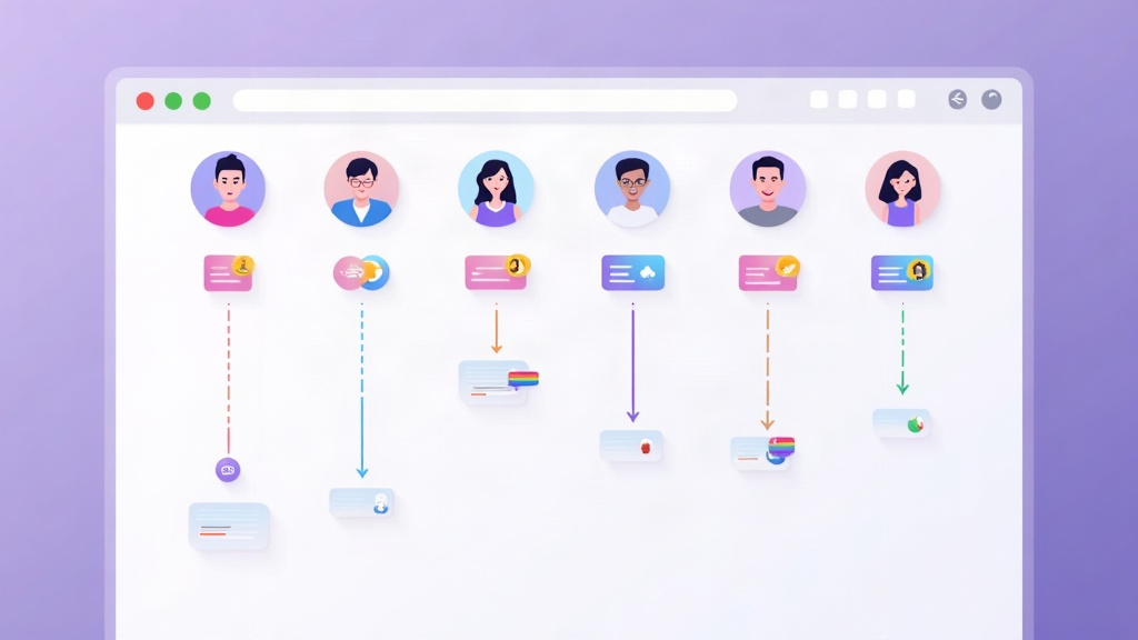 Ilustración de varias cuentas de LinkedIn conectadas a un mismo panel que vuelca todos los mensajes en una bandeja unificada