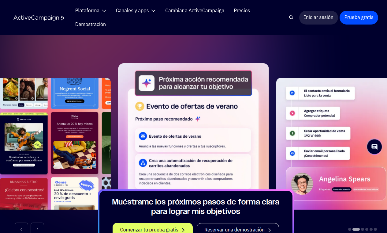 Captura de ActiveCampaign, automatización de marketing