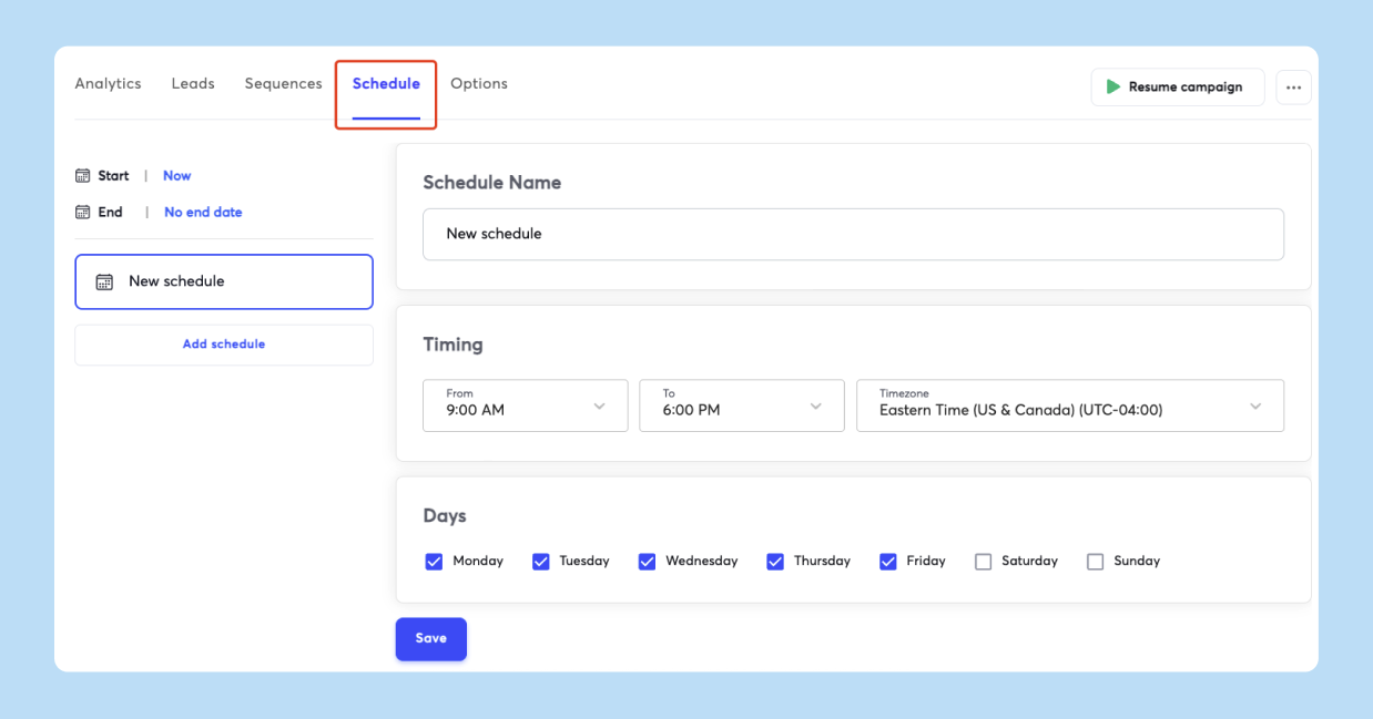 Editor de secuencias de email en Instantly